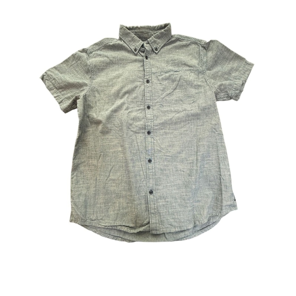 Prana Button Down Shirt Mens Medium Blue Short Sleeve Slim Fit Organic Cotton